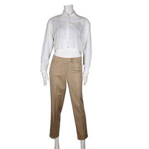 Cambio Women's Size 10 Beige Kelsey Pant Cropped Cotton Slim Cuffed Trouser $280